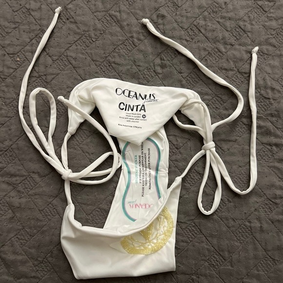 Oceanus x CINTA White Chakra Full Bikini M Hand Beaded Off-Shoulder Swimwear NWT - Picture 8 of 13